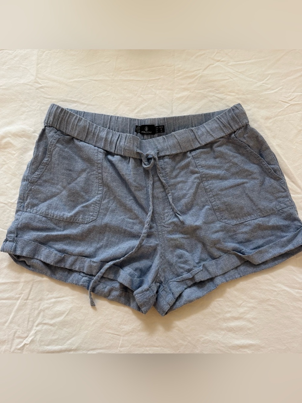 Volcom Light Blue Cotton -Blend Drawstring Shorts
